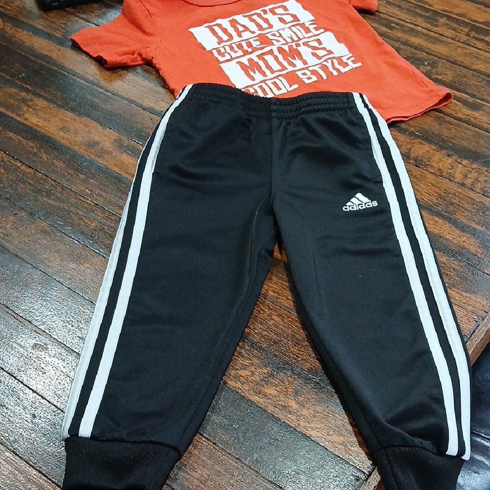 Adidas Kids Black Joggers with White Stripes